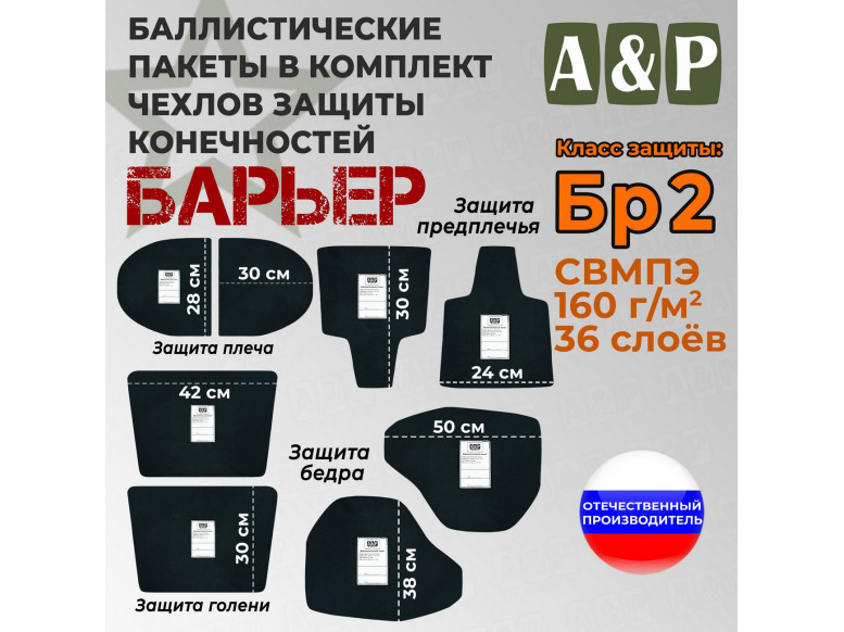 Баллистические пакеты в комплект чехлов защиты конечностей "Барьер". Класс защитной структуры Бр 2.
