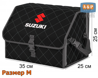 Саквояж "Союз" в багажник Suzuki (Сузуки), размер M. Цвет: черный с серой прострочкой Ромб.